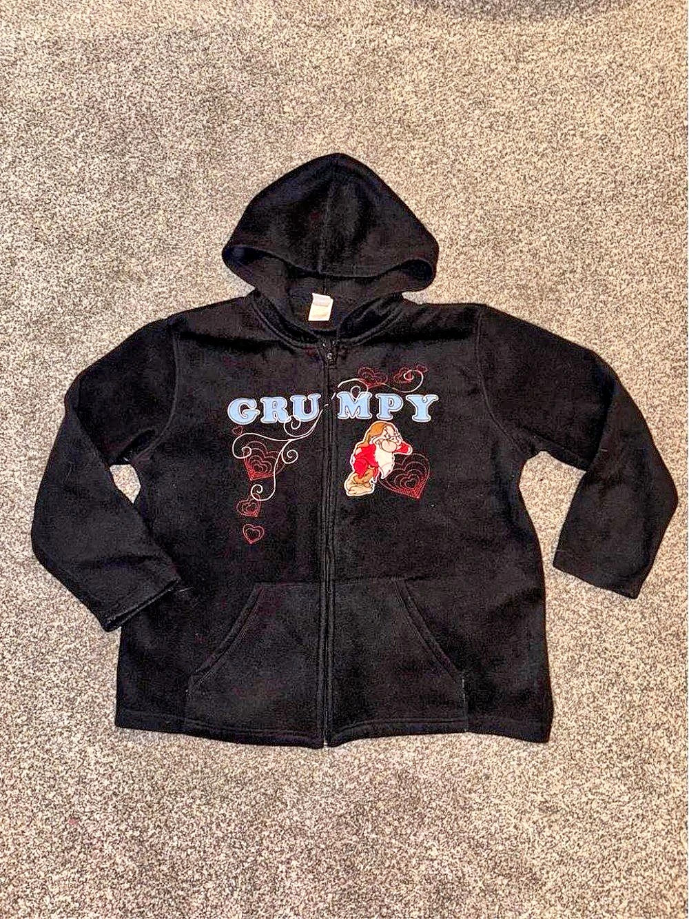 Y2K Disney Fleece Full Zip Hoodie with Grumpy Dwarf Design